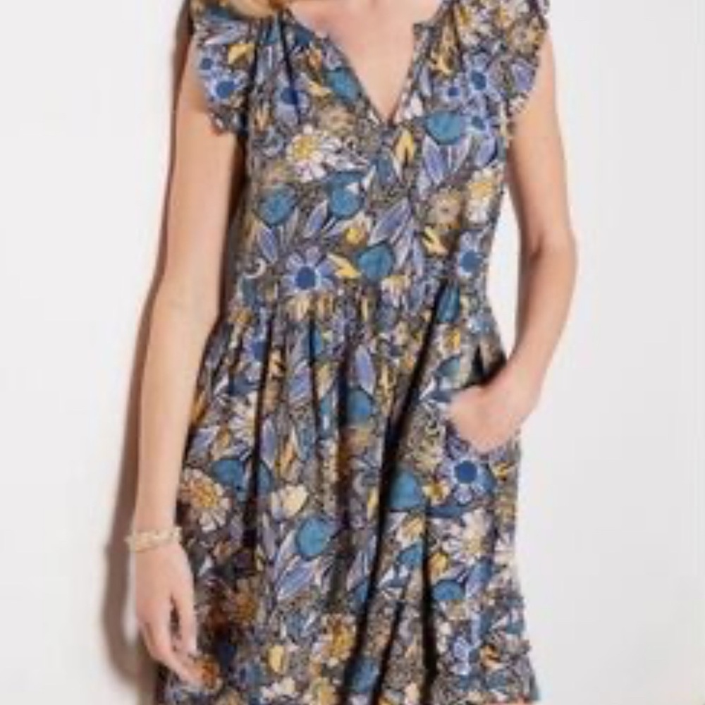 Evereve Floral Mini Dress - Blue and Yellow